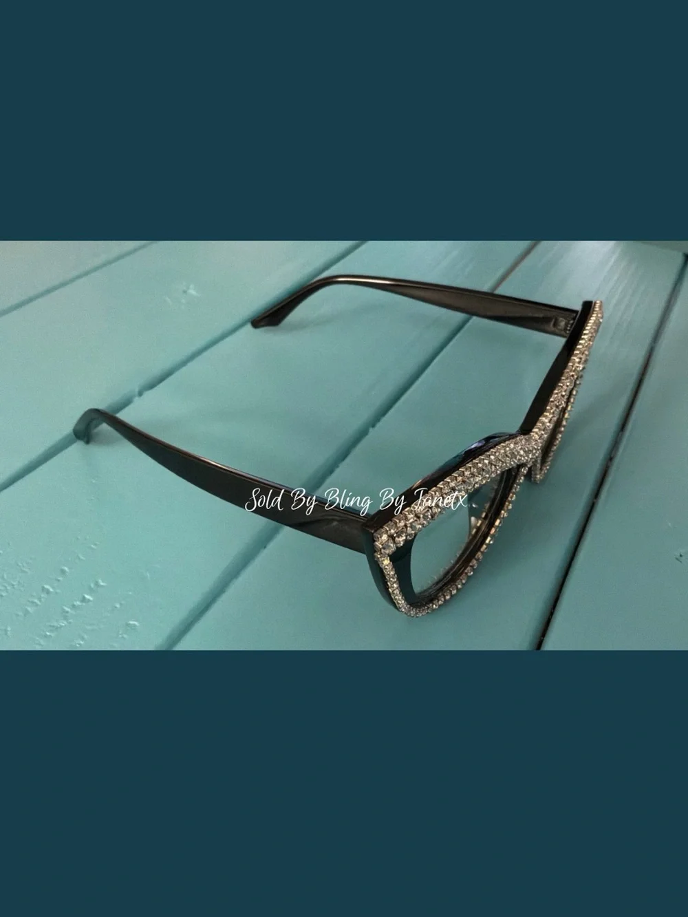 Bling Rhinestone Crystal Cat-Eye Glasses - Black - Clear lenses -Fashion Glasses